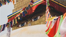 Buddhovy milující  oči.  Boudhanath  Stupa,  Kathmandu,  Nepál