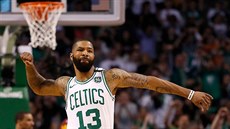 Marcus Morris z Bostonu se raduje z trefy proti Clevelandu.