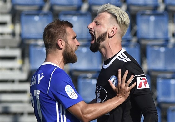 Olomoucká radost: Martin Sladký (vlevo) a branká Michal Reichl