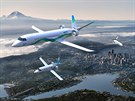 Návrhy letadel Zunum, které by měly pohánět motory na elektřinu.