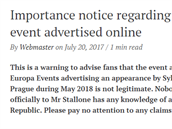 Sylvester Stallone na sv�ch str�nk�ch pop�el, �e by s n�m firma Europa Events o...