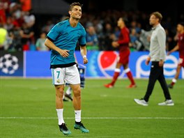 Cristiano Ronaldo z Realu Madrid bhem trninku ped finle Ligy mistr