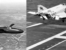 Vlevo FH-1 Phantom, vpravo F-4B Phantom II
