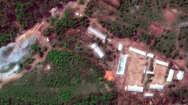 Severokorejské jaderné testovací středisko Pchunggje-ri na satelitním snímku z 23. května 2018