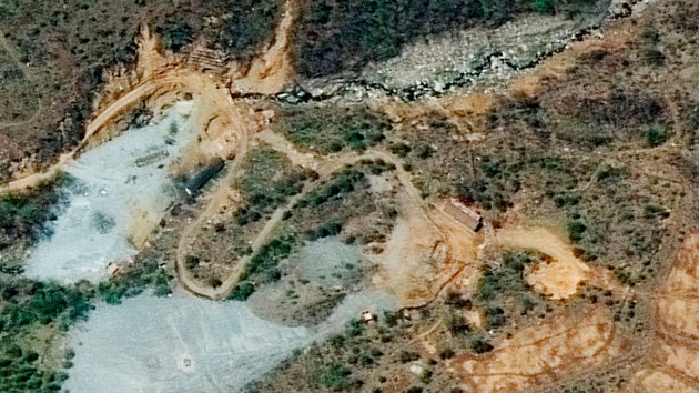 Severokorejské jaderné testovací středisko Pchunggje-ri na satelitním snímku z 7. května 2018