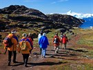 Turisté na fjordu Kangia v Grónsku