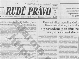 Titulní strana Rudého práva 31. května 1953. Všech šest stran čísla bylo...