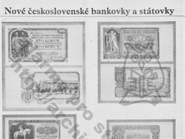 Rudé právo 31. května 1953. Na straně 4 byly prezentovány nové bankovky.