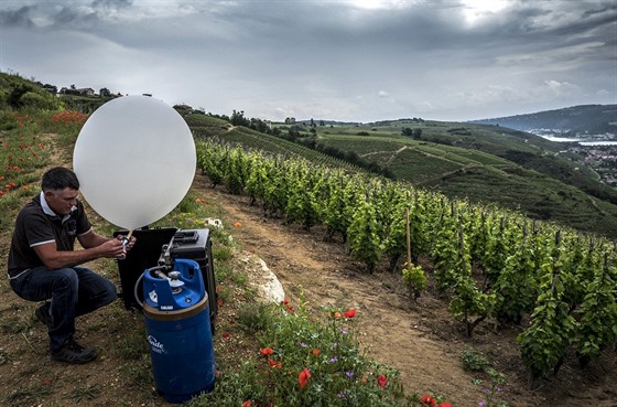 Vinaři z údolí Rhôny chystají balonky, které vystřelí do bouřkového mraku (30....
