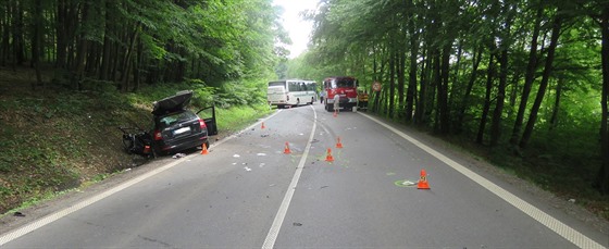 Nehoda se stala na lesním úseku cesty u Pozlovic poblí Luhaovic.