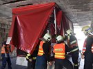 �idi� se zasekl pod viaduktem, vyprostili ho hasi�i. (6. �ervna 2018)
