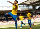 Neymar se raduje z gólu v pípravném utkání ped svtovým ampionátem proti...