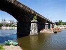 Pokraující práce na Negrelliho viaduktu (Praha, 7. 6. 2018)