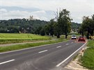 Pohled na poutn cestu lemovanou historickou alej, kter vede z Olomouce k...