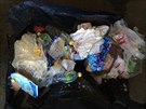 Msto bioodpadu byly v hndch kontejnerech plasty.