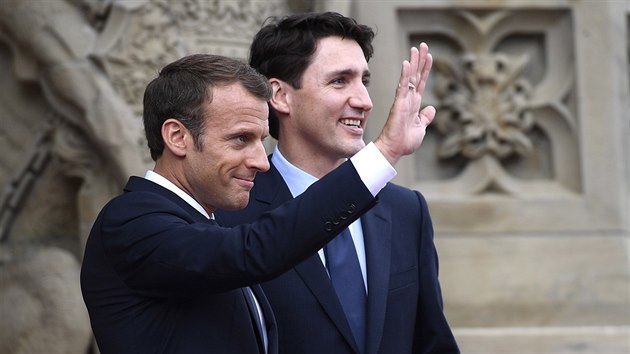 Francouzsk prezident Emmanuel Macron a kanadsk premir Justin Trudeau v Ottaw (6. ervna 2018)
