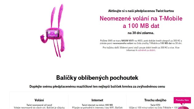 T-Mobile na webu v sekci vnovan Twist kart neuvdl sazby tovan za minutov hovor a odeslanou SMS.