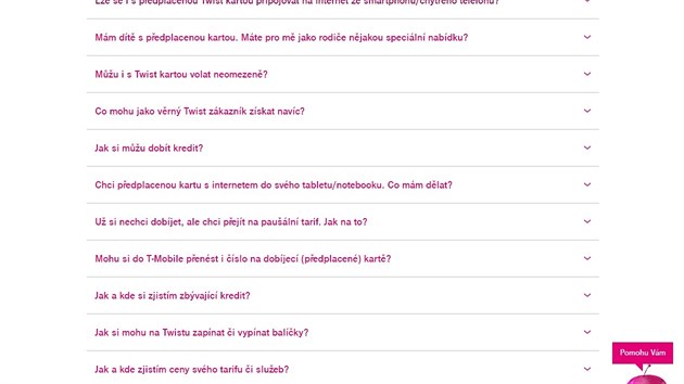 T-Mobile na webu v sekci vnovan Twist kart neuvdl sazby tovan za minutov hovor a odeslanou SMS.