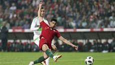 Portugalský útoník Goncalo Guedes stílí na branku Alírska.