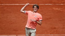 Radost německého tenisty Saši Zvereva z postupu do čtvrtfinále Roland Garros.