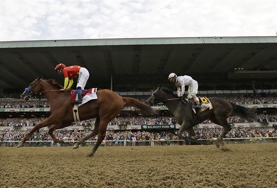 Hebec Justify (vlevo) míí za vítzství v prestiním dostihu Belmont Stakes v...