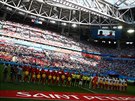 ZAÍNÁME. Nástup fotbalist Maroka a Íránu ped vzájemným zápasem mistrovství...
