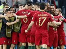 Gólová radost fotbalistů Portugalska v utkání mistrovství světa proti Španělsku.