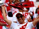 Fanouci Peru ped zápasem svého týmu proti Dánsku.