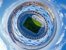 Stadion pro mistrovství svta 2018 v Niném Novgorod vyfocený pomocí dronu.