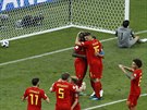 Belgická radost v zápase MS 2018 proti Panam, stelcem gólu Romelu Lukaku...