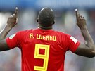 Belgický útoník Romelu Lukaku slaví na MS 2018 gól proti Panam.
