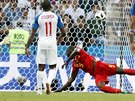 Belgický útoník Romelu Lukaku v pádu stílí gól proti Panam.