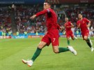 SÍÍÍÍÍÍÍ! Portugalský stelec Cristiano Ronaldo oslavuje tetí branku v utkání...