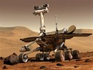 Marsovské vozítko Opportunity na rudé planet podle pedstav ilustrátora