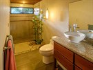 Hlavní koupelna je bezbariérová a zdobí ji promující se zele. 