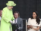 Britská královna Albta II.a vévodkyn ze Sussexu Meghan (Widnes, 14. ervna...