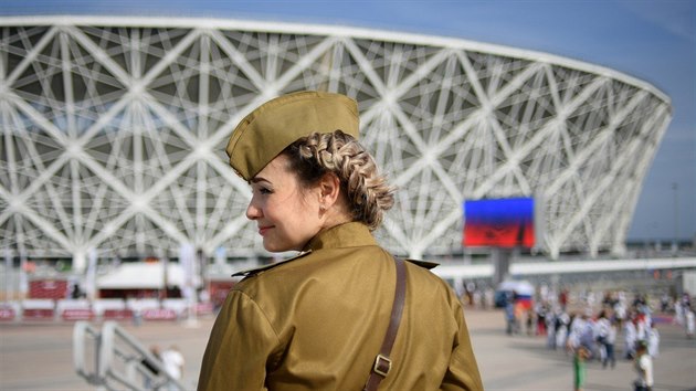 Oslavy Dne vítzství u stadionu ve Volgogradu, kde se bude hrát nkolik utkání...