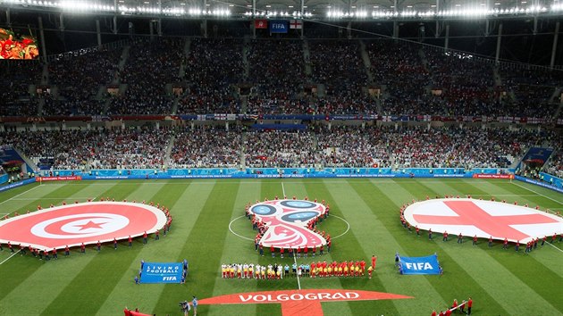 Pohled na stadion ve Volgogradu před utkáním světového šampionátu mezi Tuniskem a Anglií.