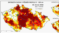 Intenzita sucha v České republice (10. červen 2018).