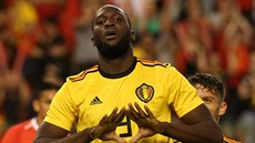 Romelu Lukaku z Belgie oslavuje svj gól.