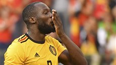 Romelu Lukaku z Belgie oslavuje svj gól.