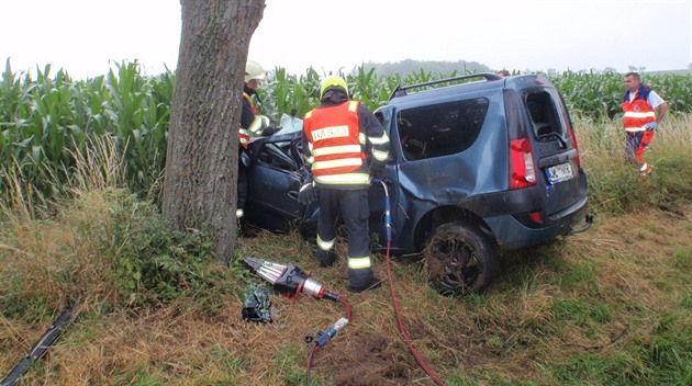 Tvrdý náraz do betonového můstku a i stromu nepřežil řidič na Benešovsku