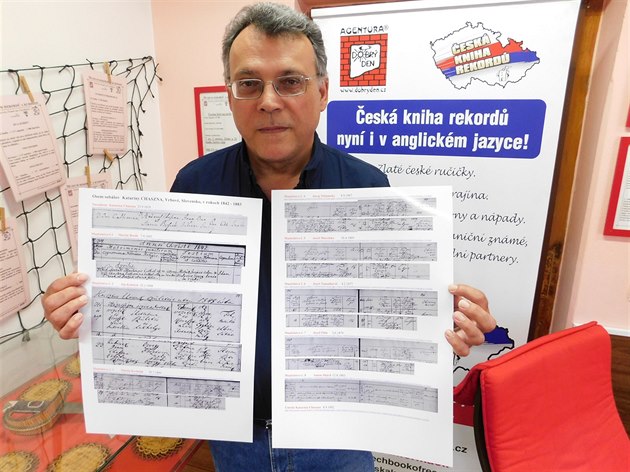 Badatel Vladimír Bzduek v Pelhimov ukazuje oskenované a okopírované ásti...