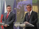 Andrej Babi a Jan Hamáek na tiskové konferenci krátce po jmenování vlády....