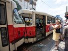 Sráka tramvají na Karlov námstí v Praze. (29. ervna 2018)