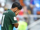 Mexický fotbalista Carlos Vela lituje nepromnné ance v zápase mistrovství...