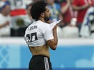 Egyptský útoník Mohamed Salah v utkání se Saúdskou Arábií.