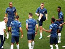 Francouztí fotbalisté v ele s Antoine Griezmannem se rozcviují ped utkáním...