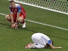 Zklamání islandských fotbalist po chorvatské brance.