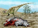 Starobylý teropodní dinosaurus Staurikosaurus pricei se svojí koistí v podob...